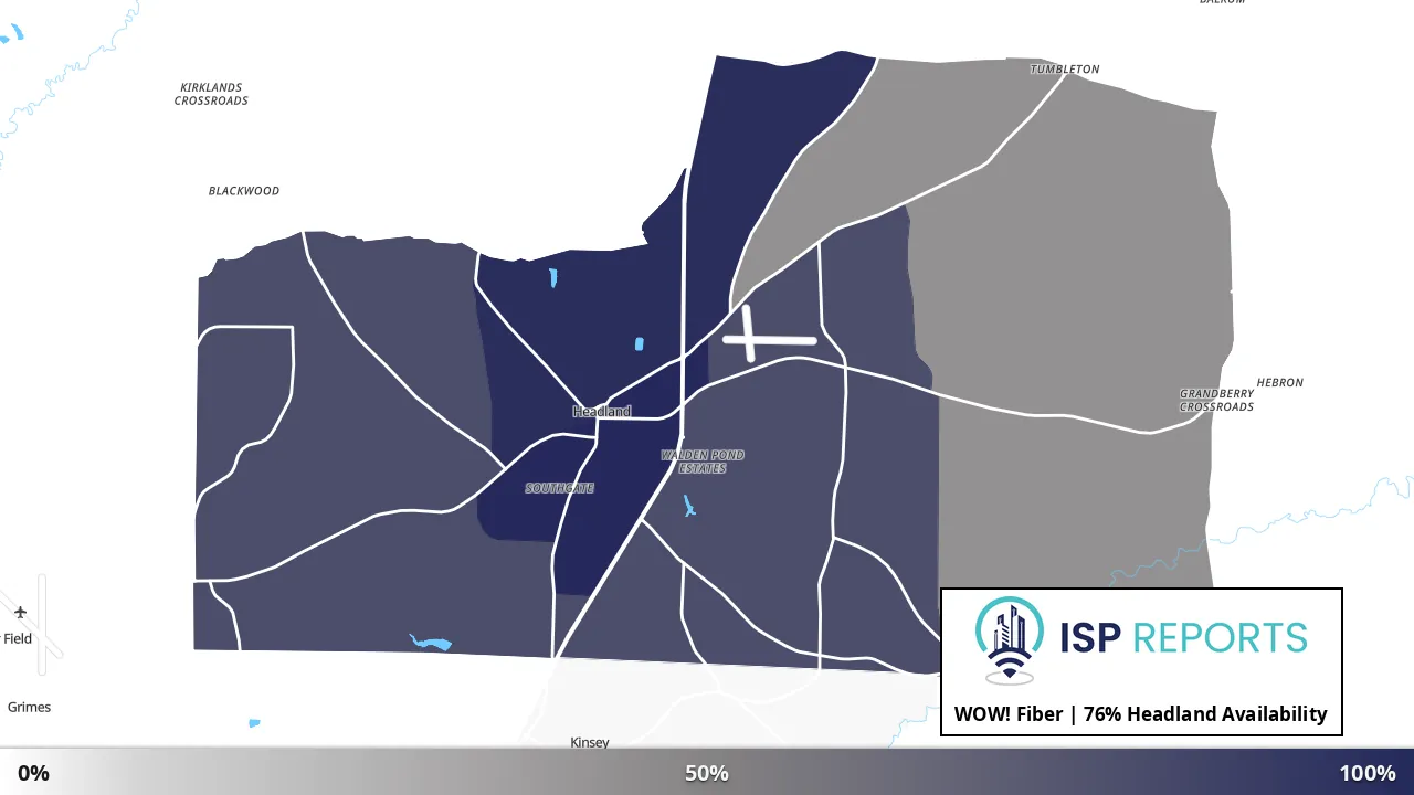 Headland, AL map of internet availability