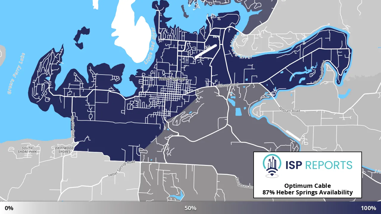 Heber Springs, AR map of internet availability
