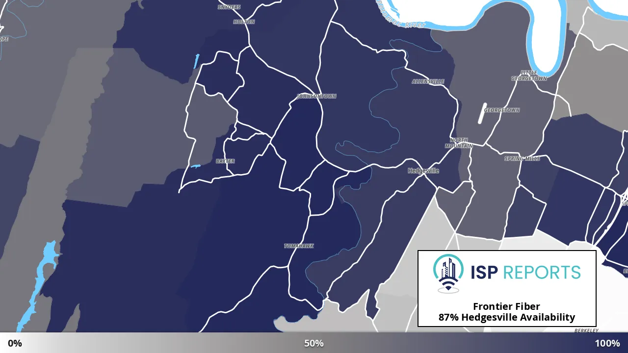 Hedgesville, WV map of internet availability