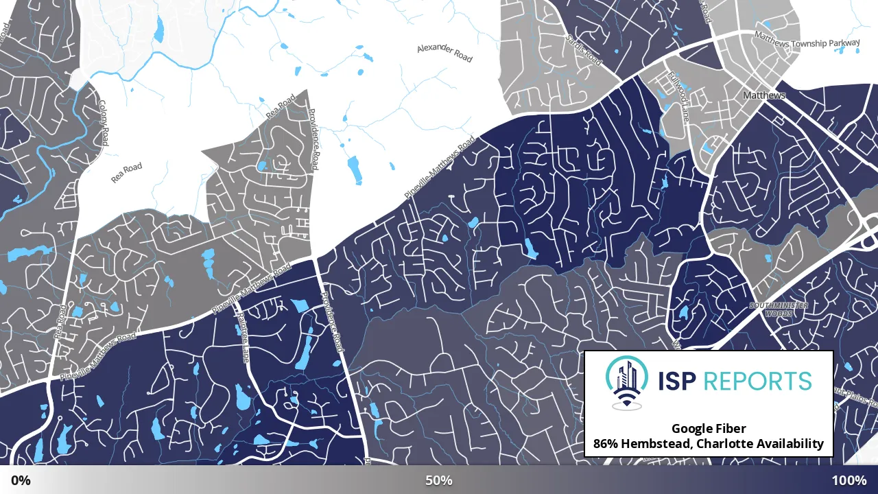 Hembstead, Charlotte, NC map of internet availability
