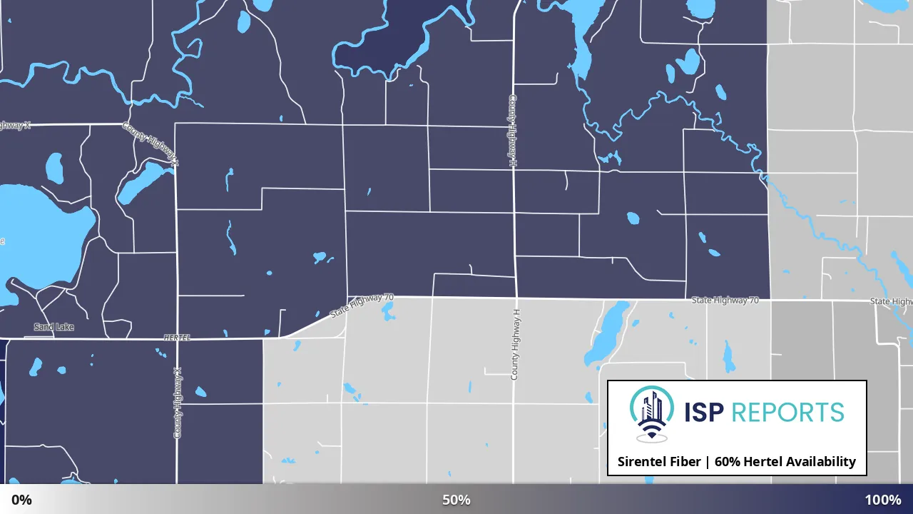 Hertel, WI map of internet availability