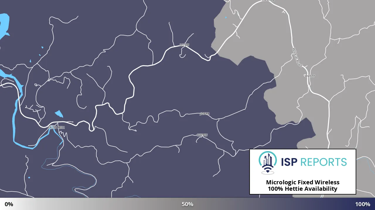 Hettie, WV map of internet availability