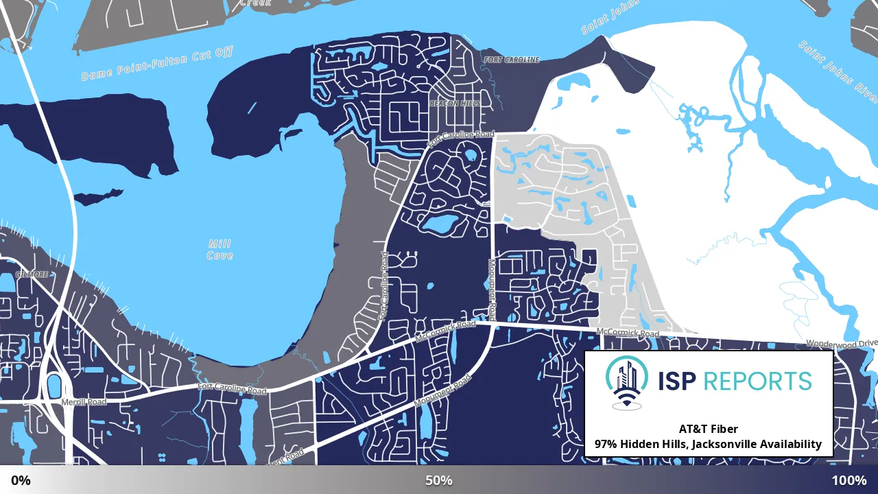 Hidden Hills, Jacksonville, FL map of internet availability