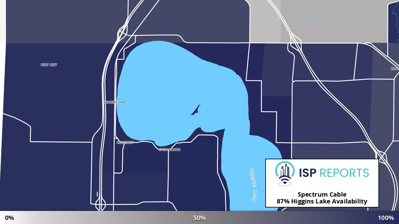 Higgins Lake, MI map of internet availability
