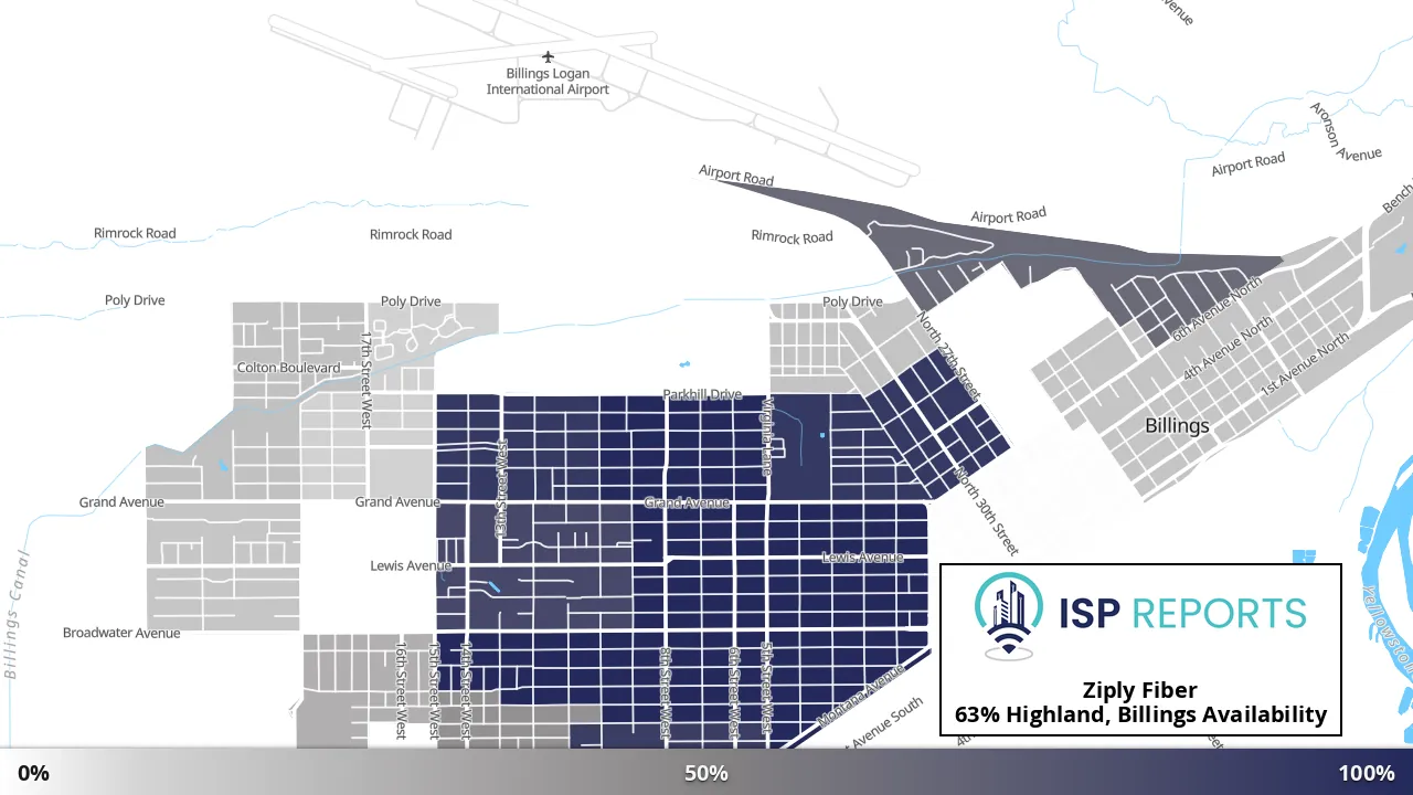 Highland, Billings, MT map of internet availability