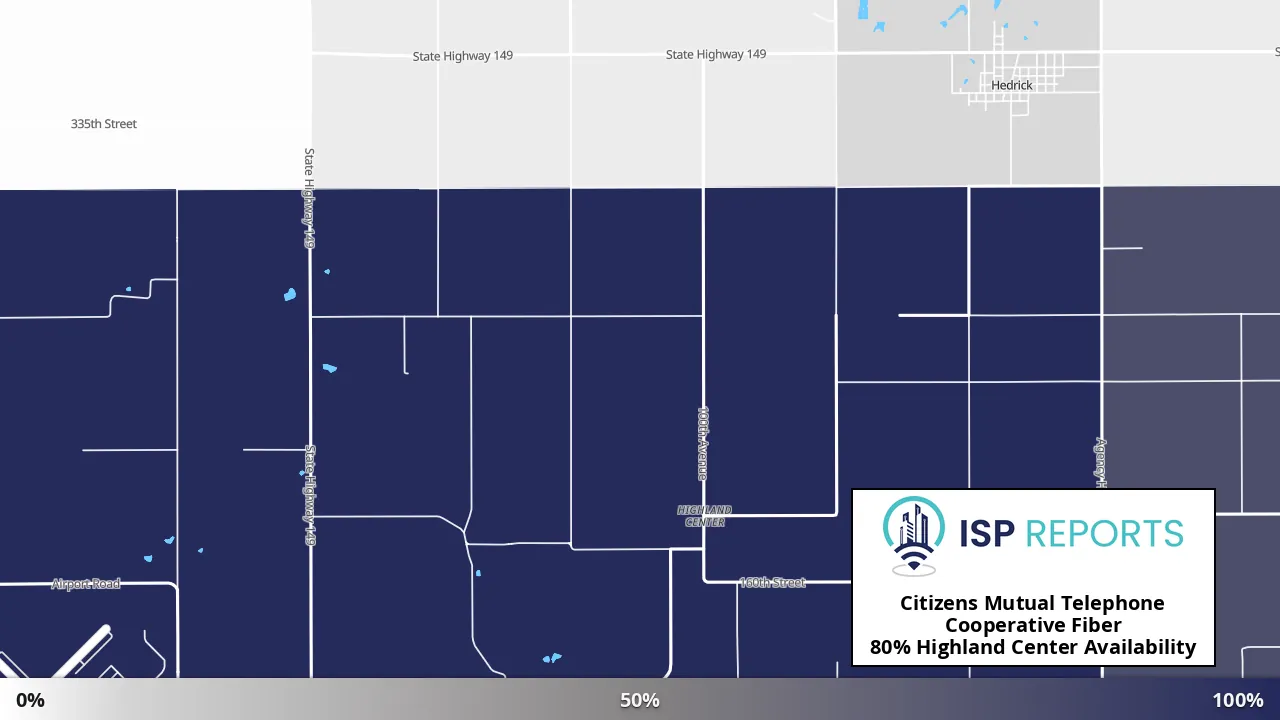 Highland Center, IA map of internet availability