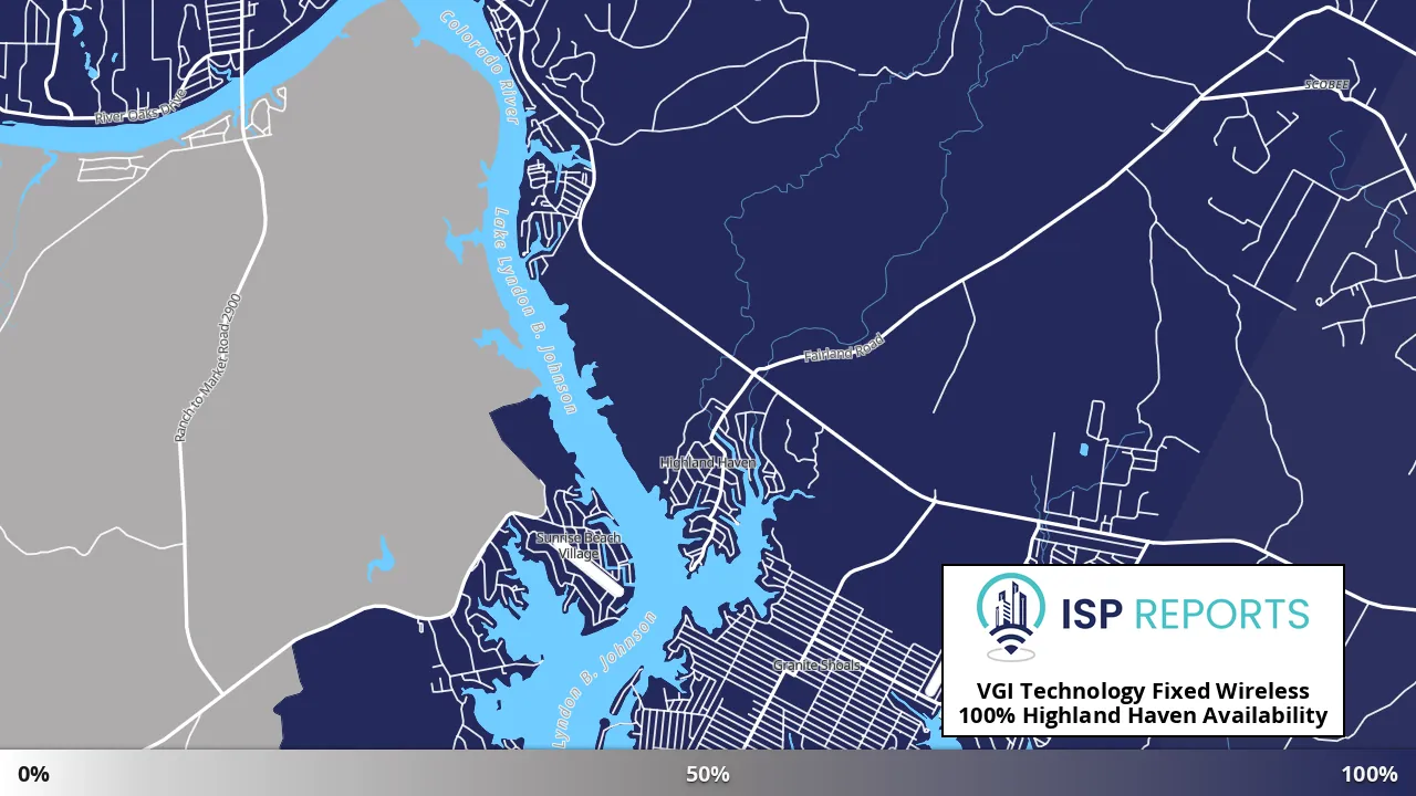 Highland Haven, TX map of internet availability