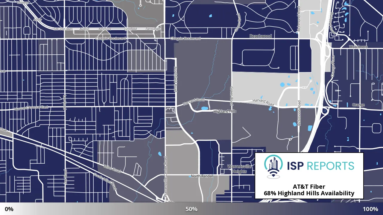 Highland Hills, OH map of internet availability