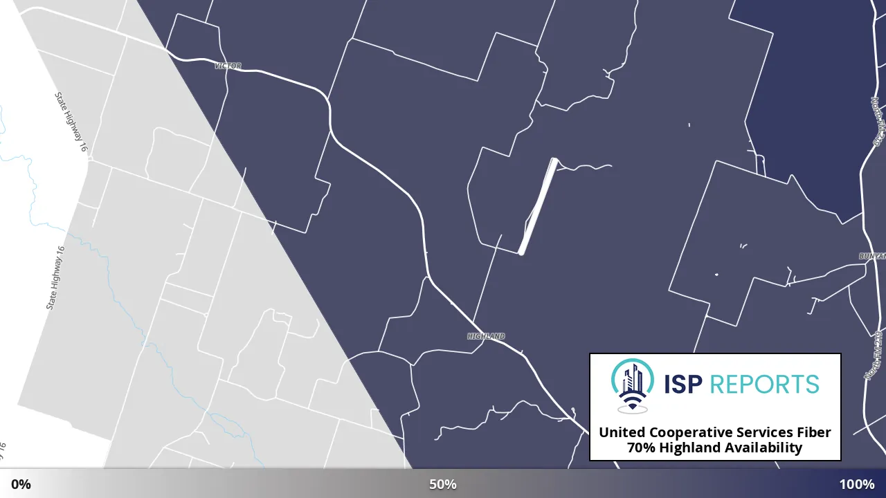 Highland, TX map of internet availability