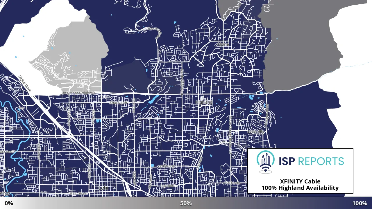 Highland, UT map of internet availability