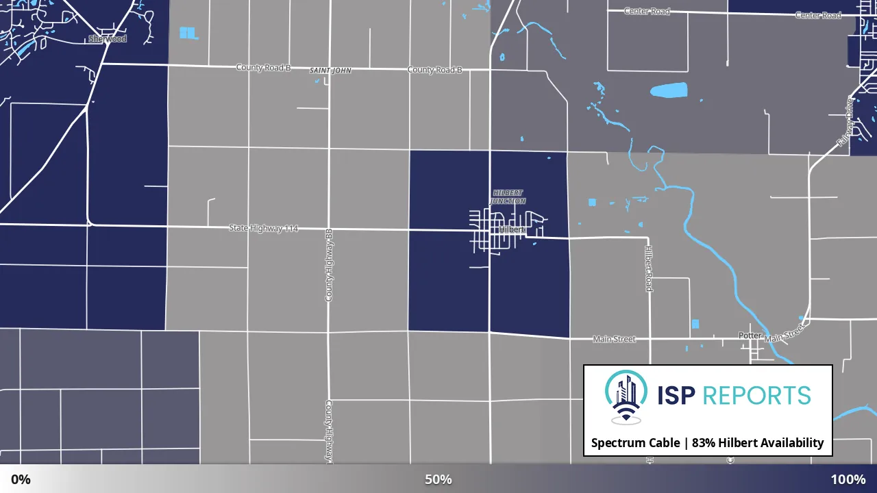 Hilbert, WI map of internet availability