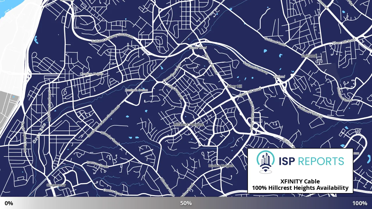 Hillcrest Heights, MD map of internet availability