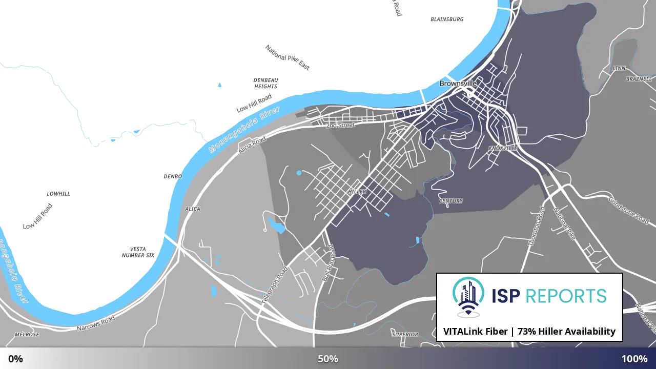 Hiller, PA map of internet availability