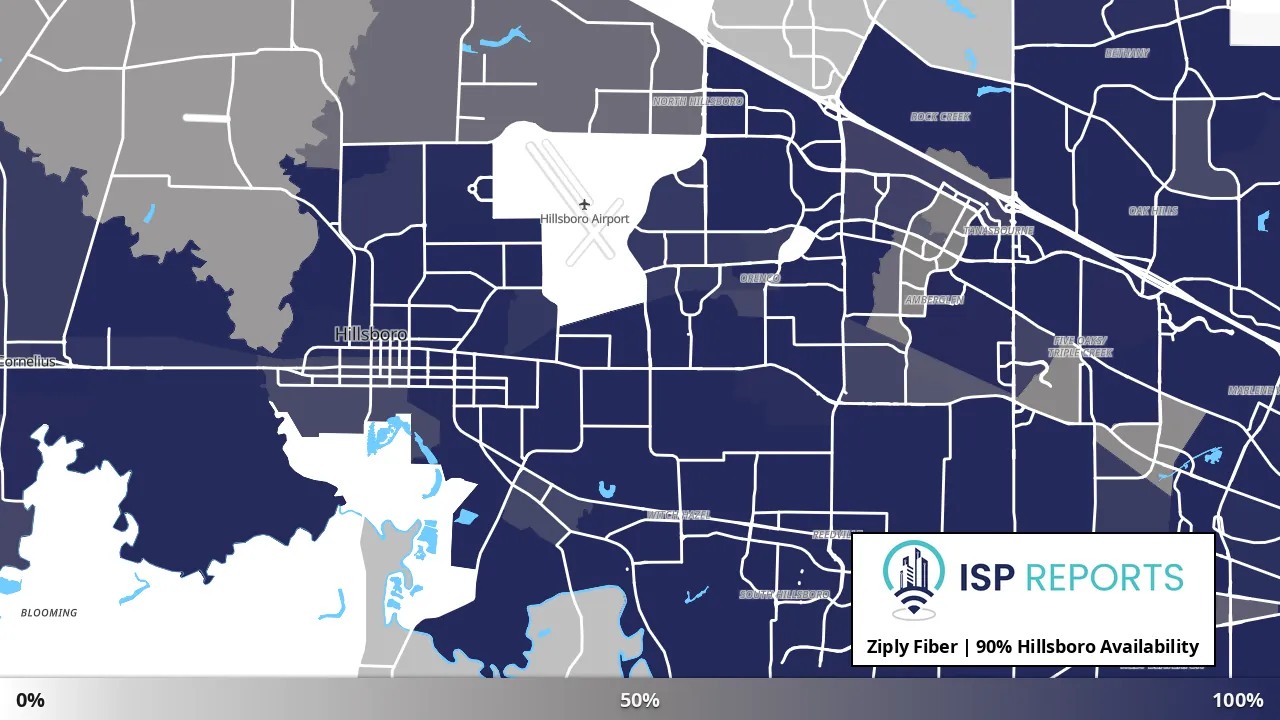 Hillsboro, OR map of internet availability