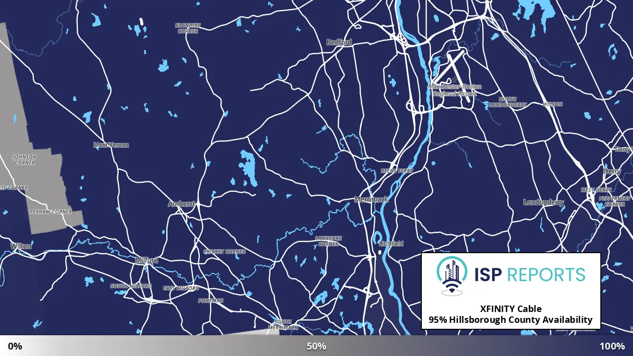 Hillsborough County, NH map of internet availability
