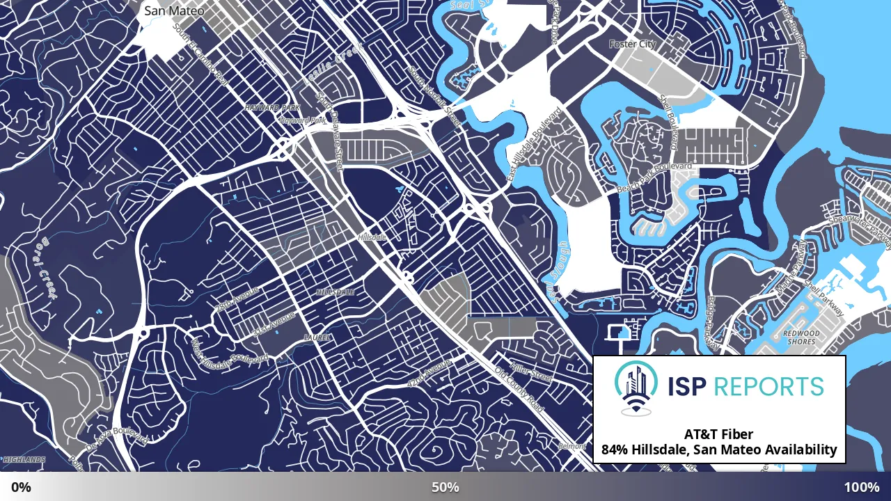 Hillsdale, San Mateo, CA map of internet availability