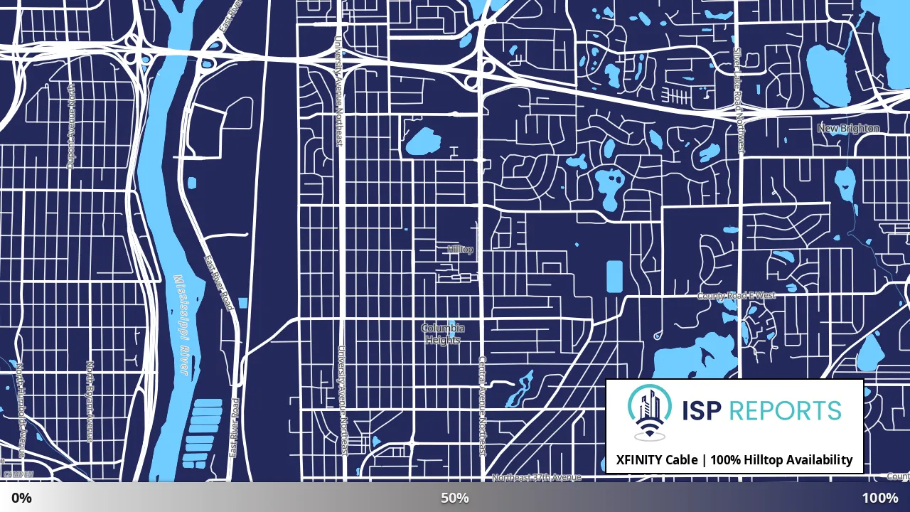 Hilltop, MN map of internet availability