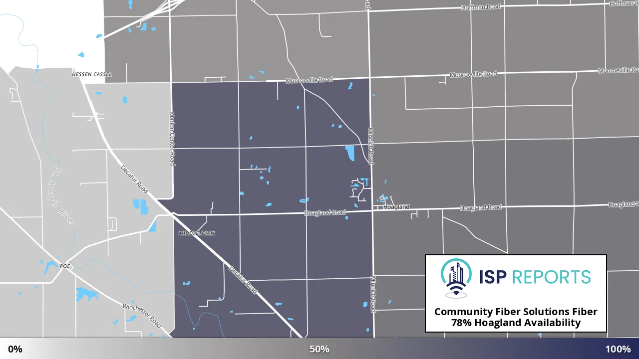 Hoagland, IN map of internet availability