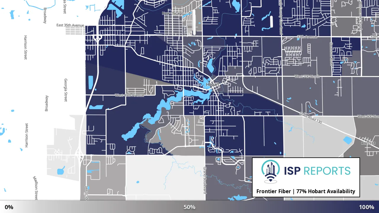 Hobart, IN map of internet availability