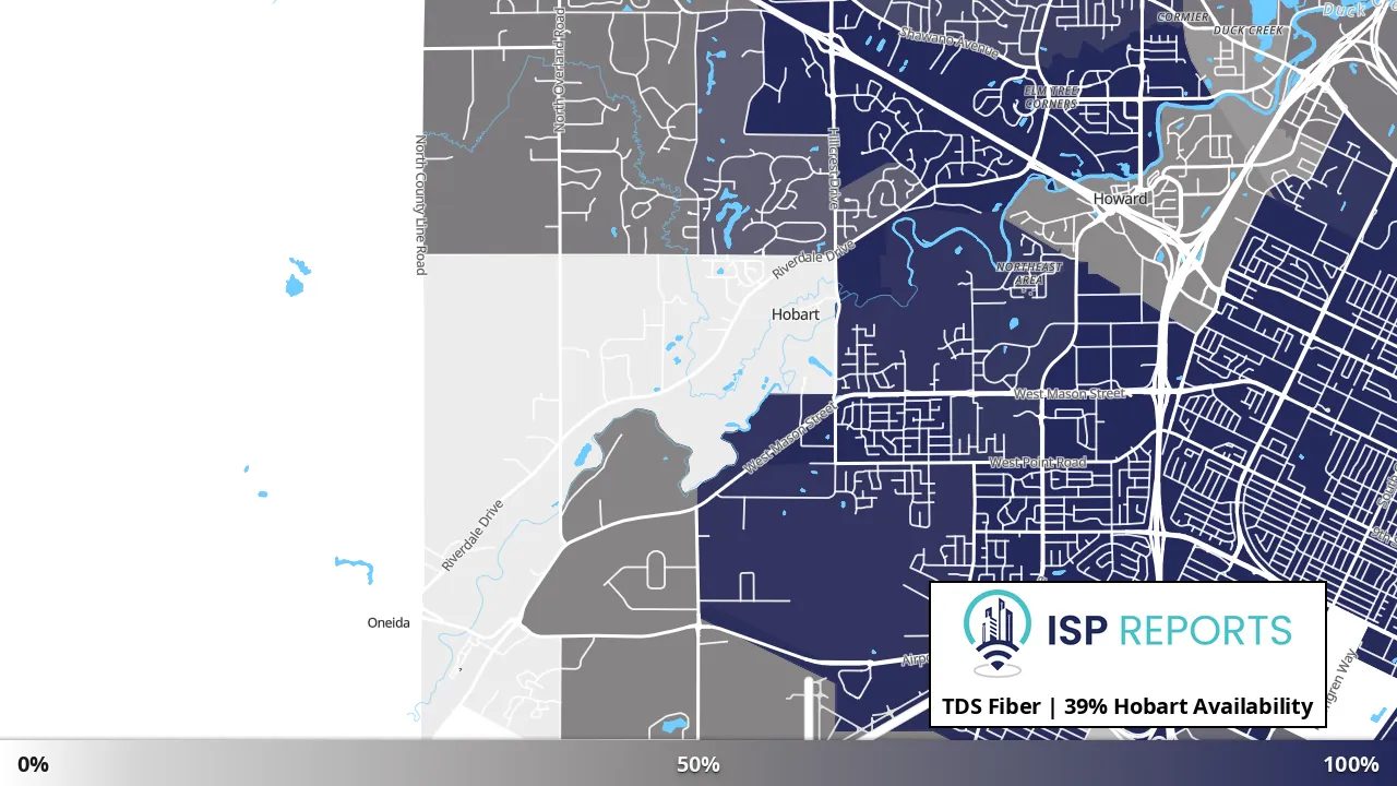 Hobart, WI map of internet availability