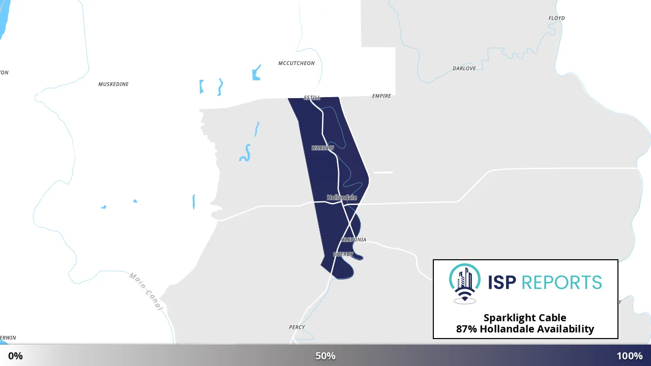 Hollandale, MS map of internet availability