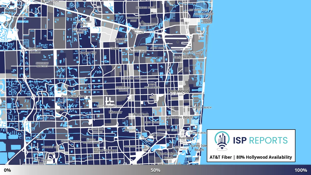 Hollywood, FL map of internet availability