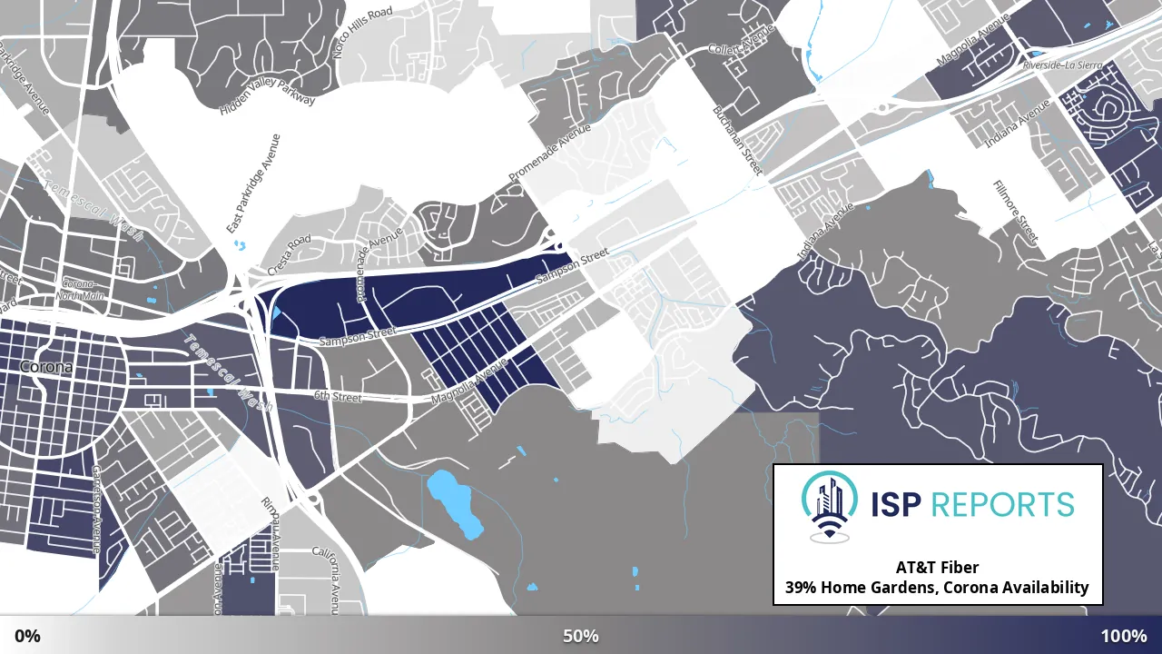 Home Gardens, Corona, CA map of internet availability
