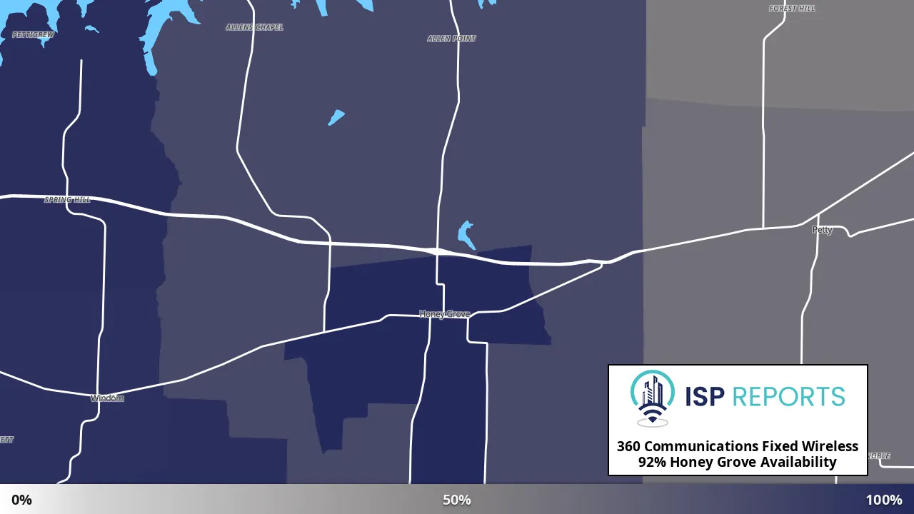 Honey Grove, TX map of internet availability
