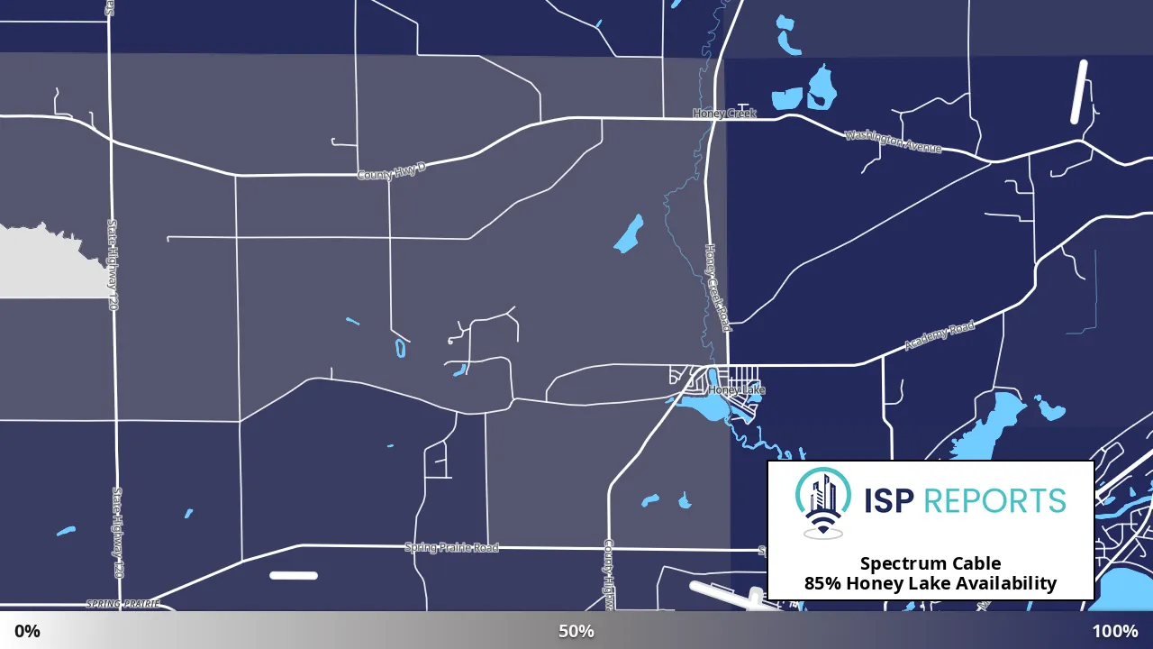 Honey Lake, WI map of internet availability