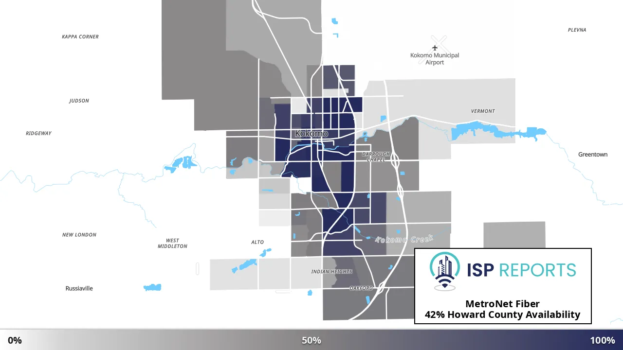 Howard County, IN map of internet availability