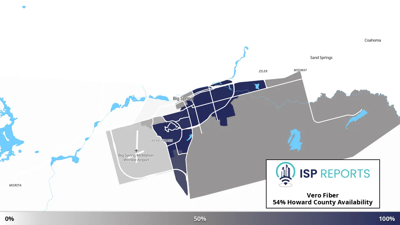 Howard County, TX map of internet availability