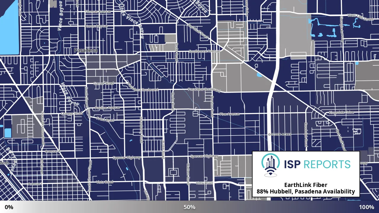 Hubbell, Pasadena, TX map of internet availability