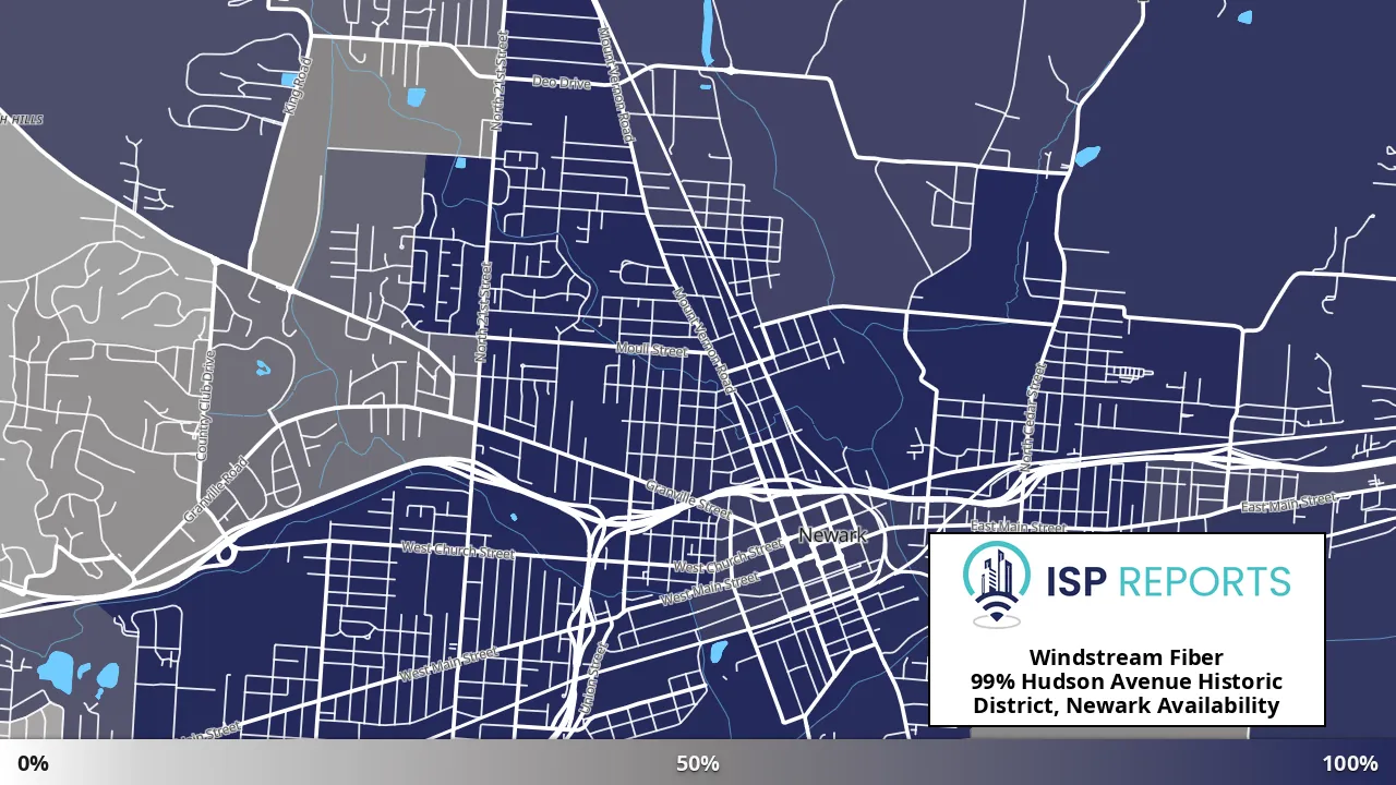 Hudson Avenue Historic District, Newark, OH map of internet availability