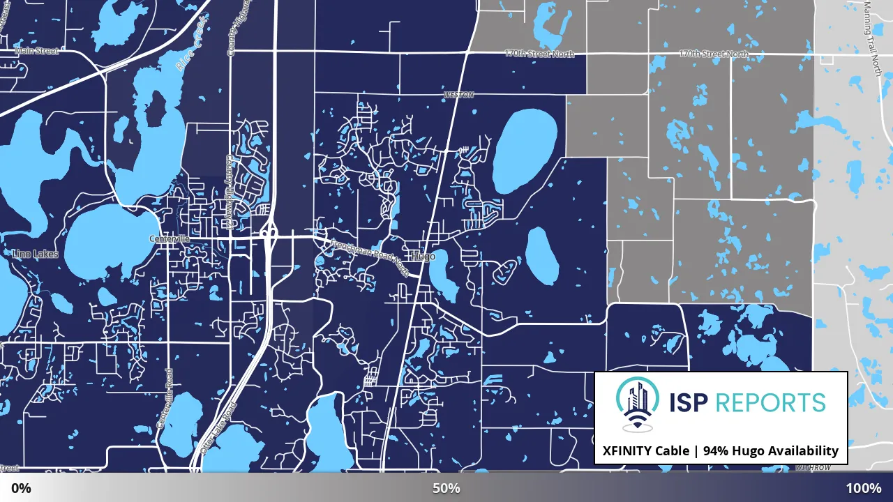 Hugo, MN map of internet availability