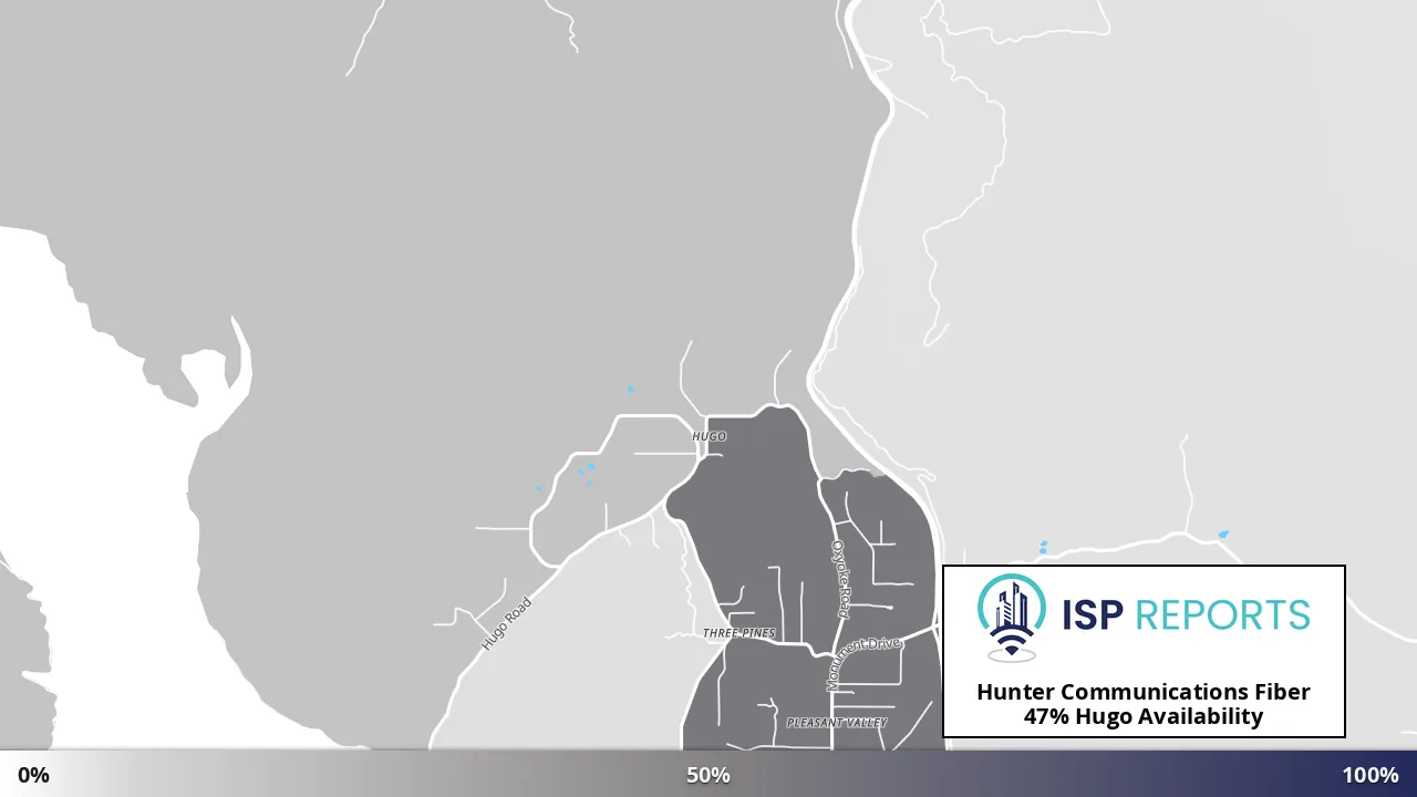 Hugo, OR map of internet availability