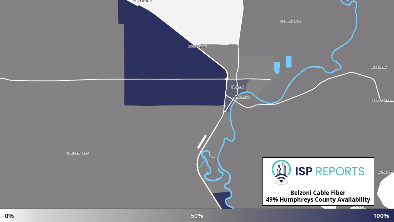 Humphreys County, MS map of internet availability