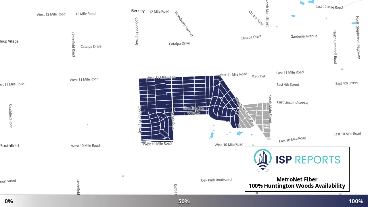 Huntington Woods, MI map of internet availability
