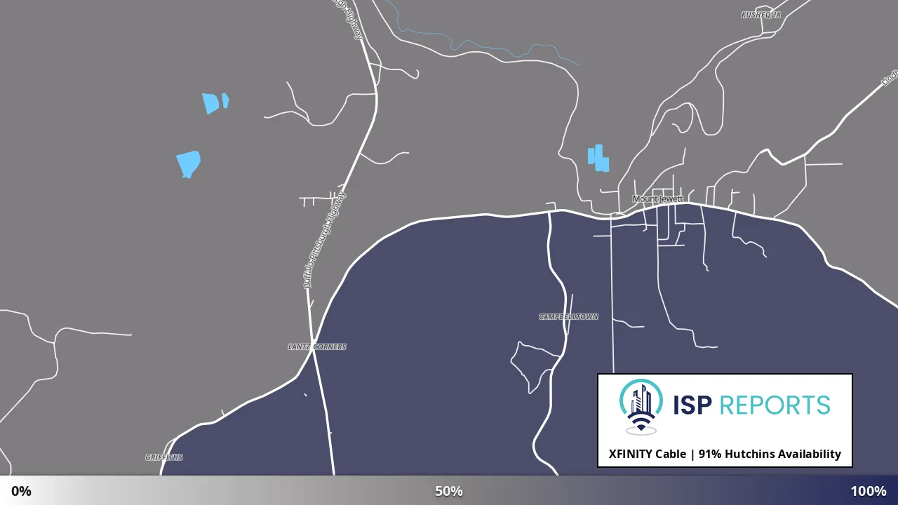 Hutchins, PA map of internet availability