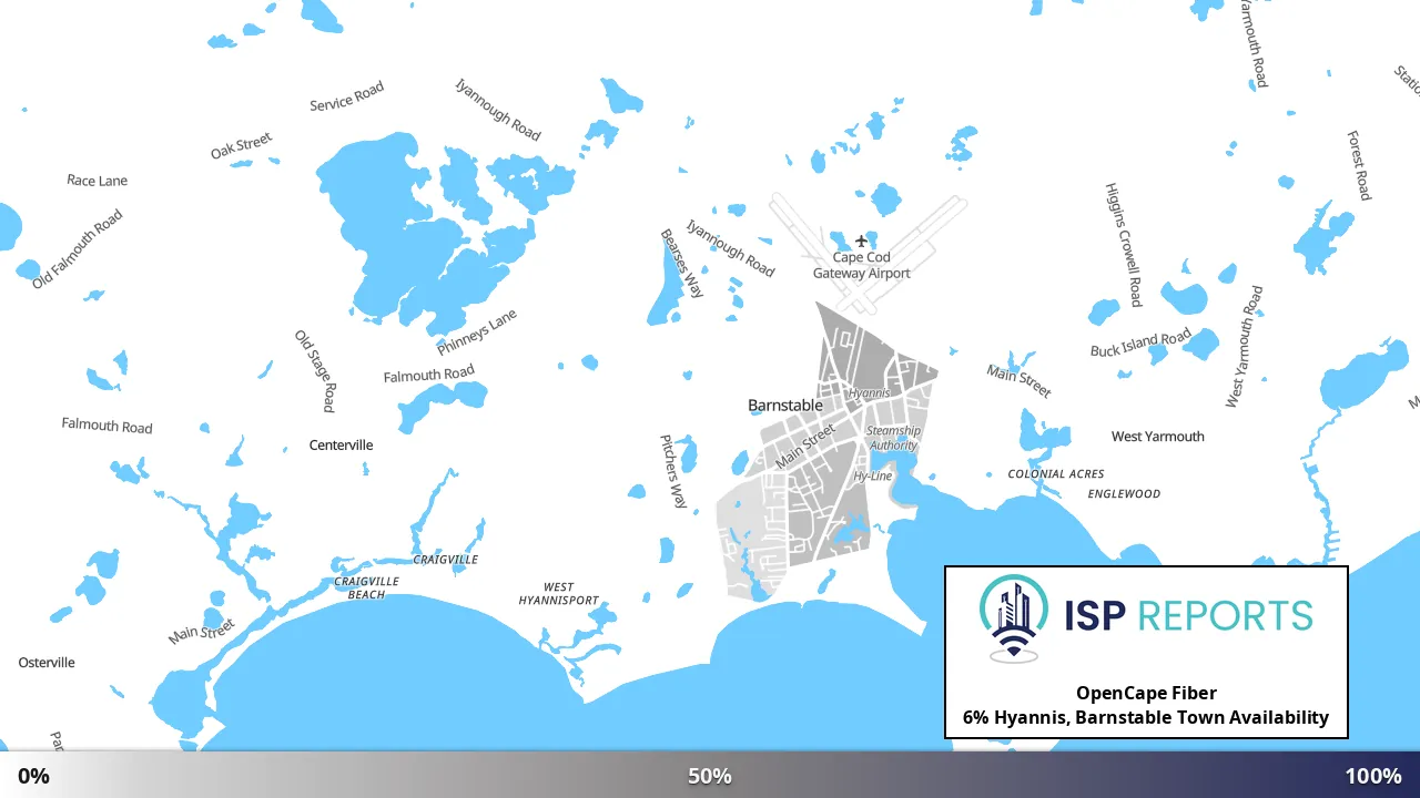 Hyannis, Barnstable Town, MA map of internet availability