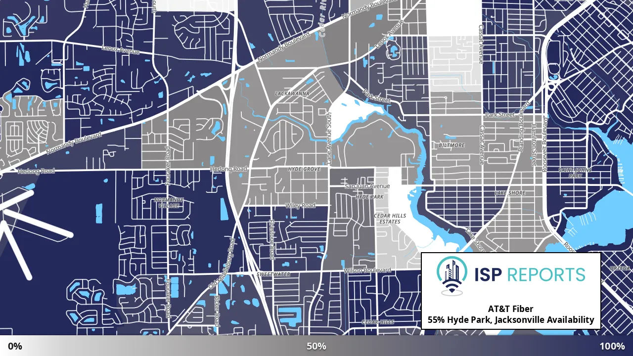 Hyde Park, Jacksonville, FL map of internet availability