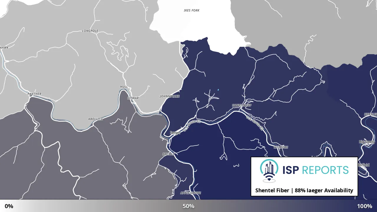 Iaeger, WV map of internet availability