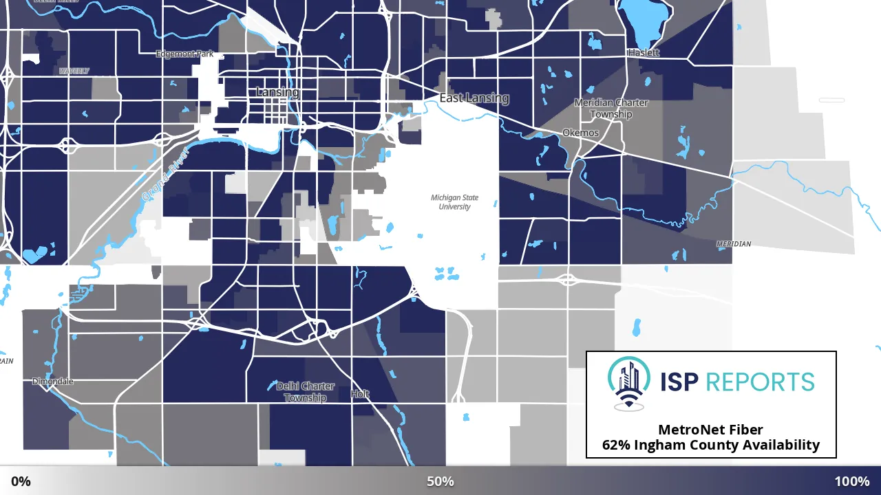 Ingham County, MI map of internet availability