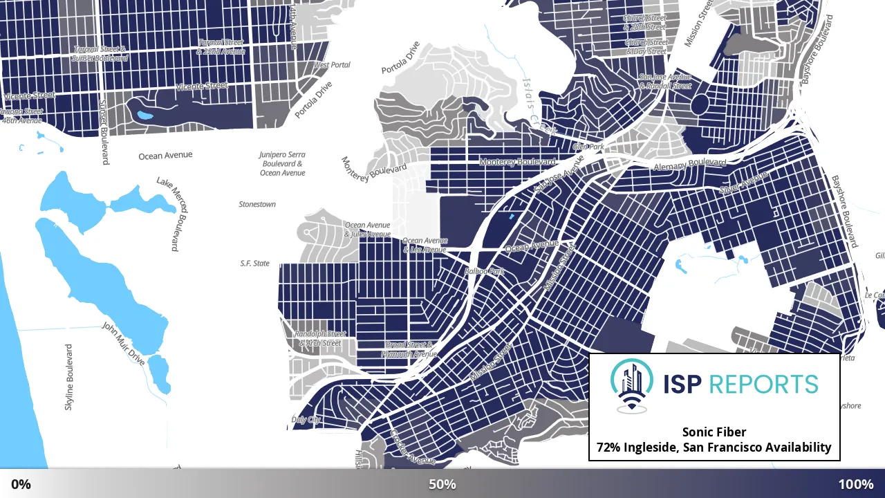 Ingleside, San Francisco, CA map of internet availability