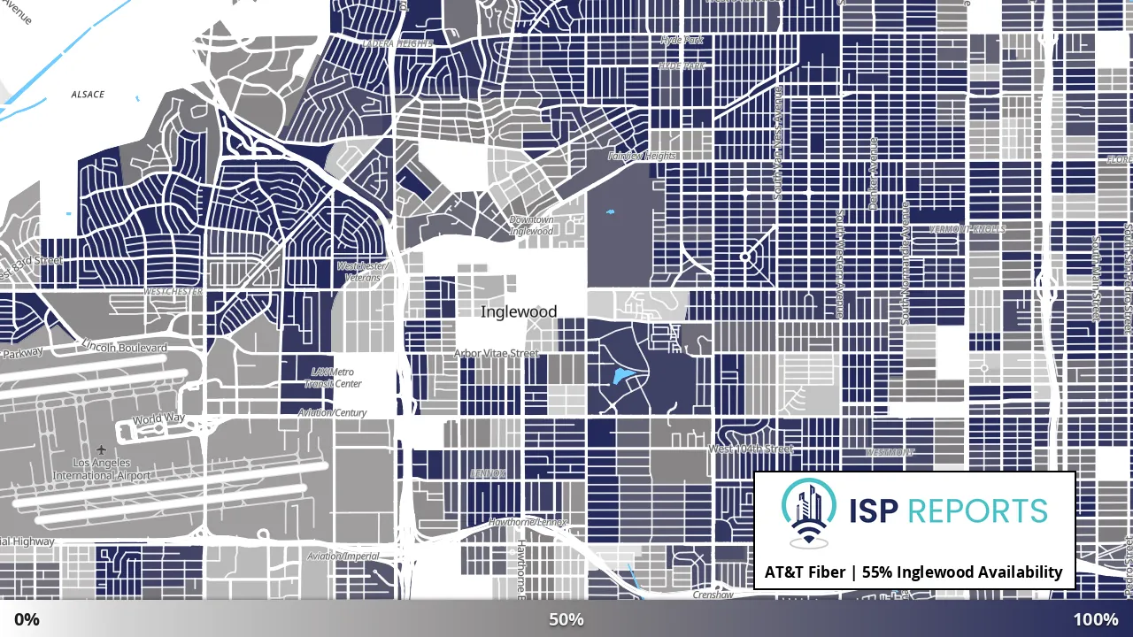 Inglewood, CA map of internet availability