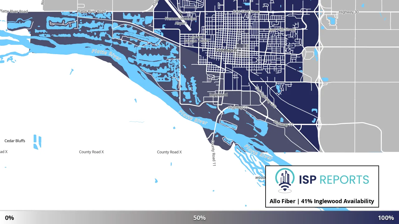 Inglewood, NE map of internet availability