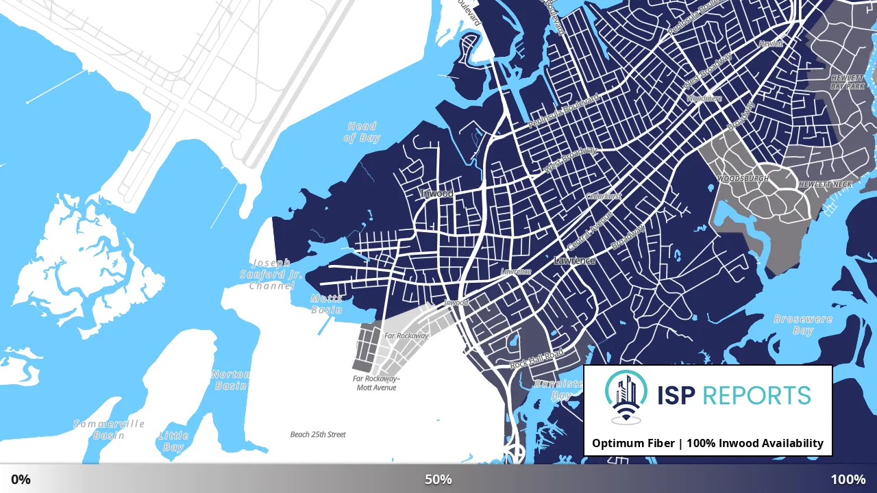 Inwood, NY map of internet availability