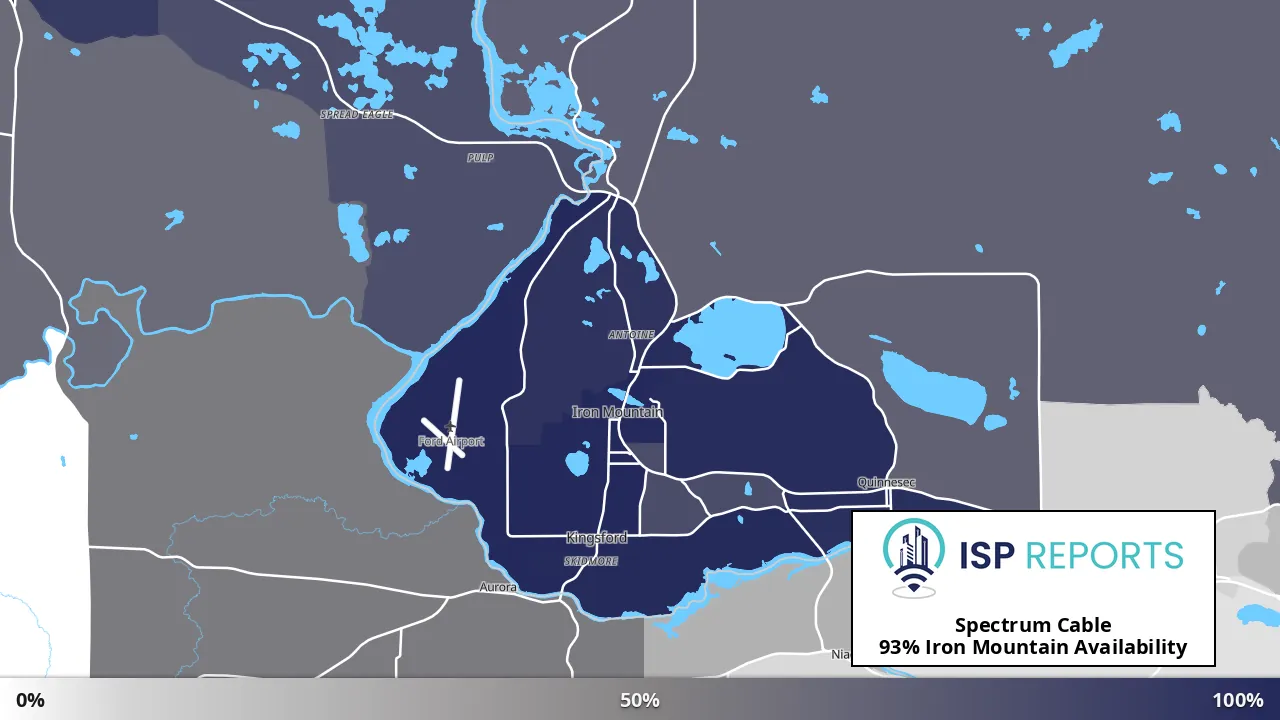 Iron Mountain, MI map of internet availability
