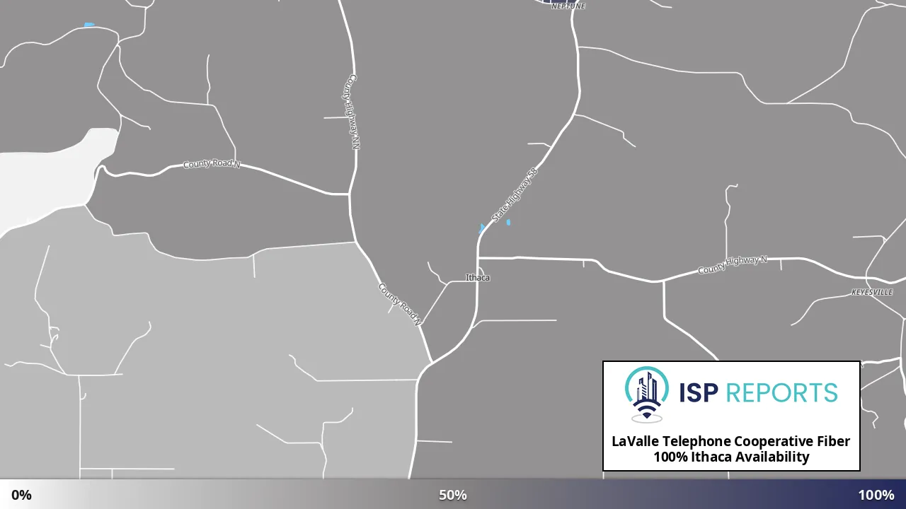 Ithaca, WI map of internet availability