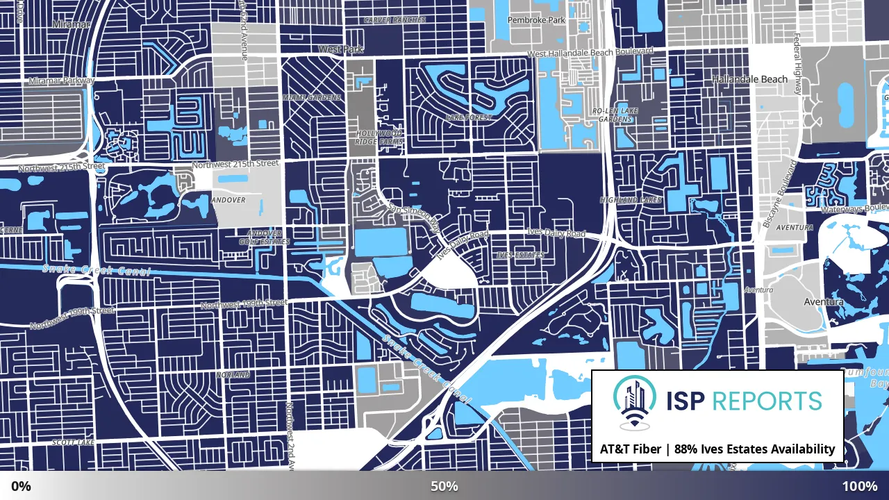 Ives Estates, FL map of internet availability
