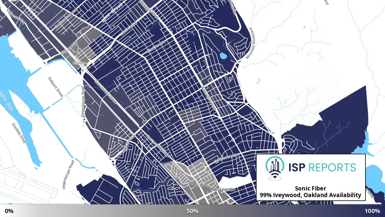 Iveywood, Oakland, CA map of internet availability